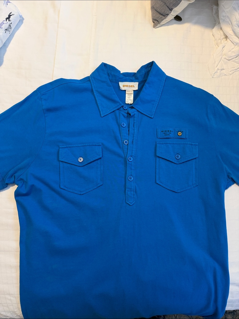 Diesel Men’s Bright Blue Polo with Chest Pockets